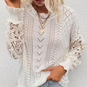 Lace Ruffle Knitted Sweater